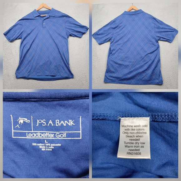 JOS A BANK Other - Jos A Bank Leadbetter Golf Polo Shirt Men's L Blue Argyle Short Sleeve